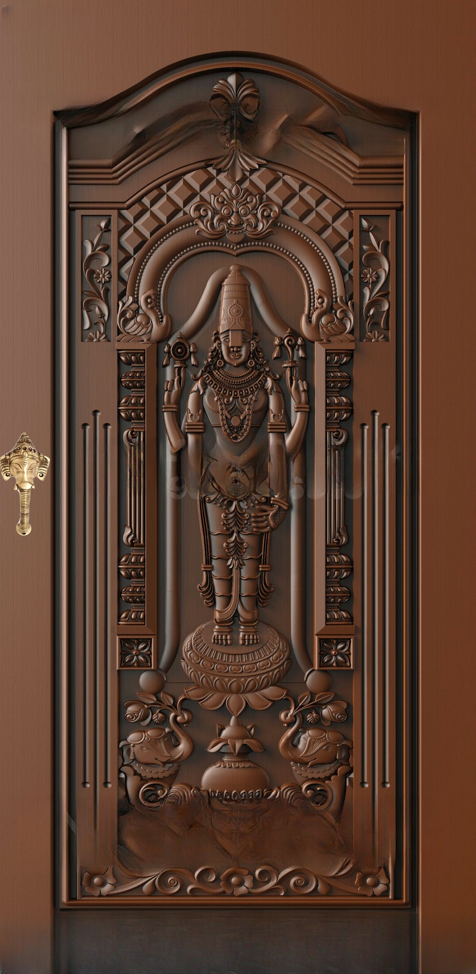 God Doors - GD-33 Lord Venkateswara Tirupati Balaji Divine Carved Temple Door 3D Model